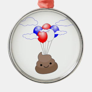 Poo Emoji Flying With Balloons Metal Tree Decoration