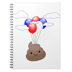 Poo Emoji Flying With Balloons Notebook