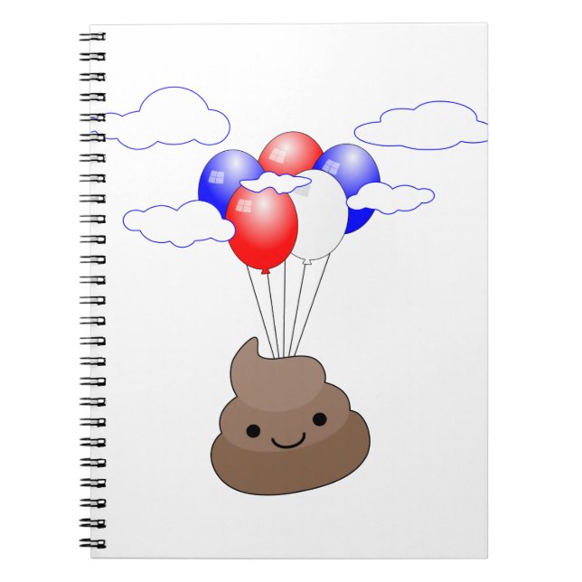 Poo Emoji Flying With Balloons Notebook (Front)