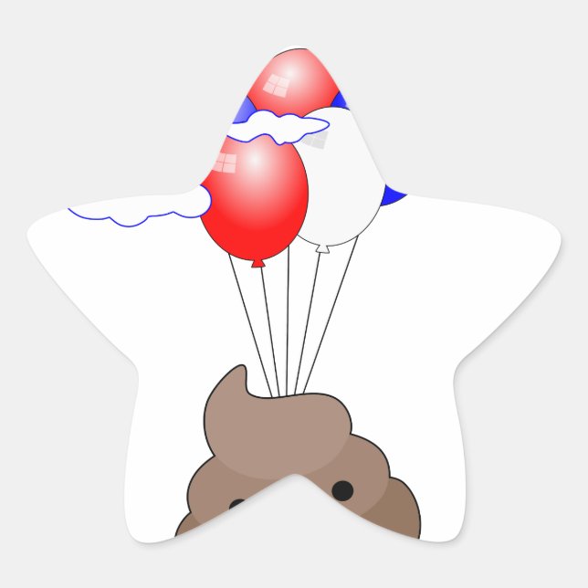 Poo Emoji Flying With Balloons Star Sticker (Front)