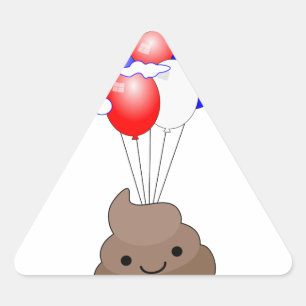 Poo Emoji Flying With Balloons Triangle Sticker