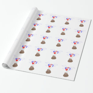 Poo Emoji Flying With Balloons Wrapping Paper