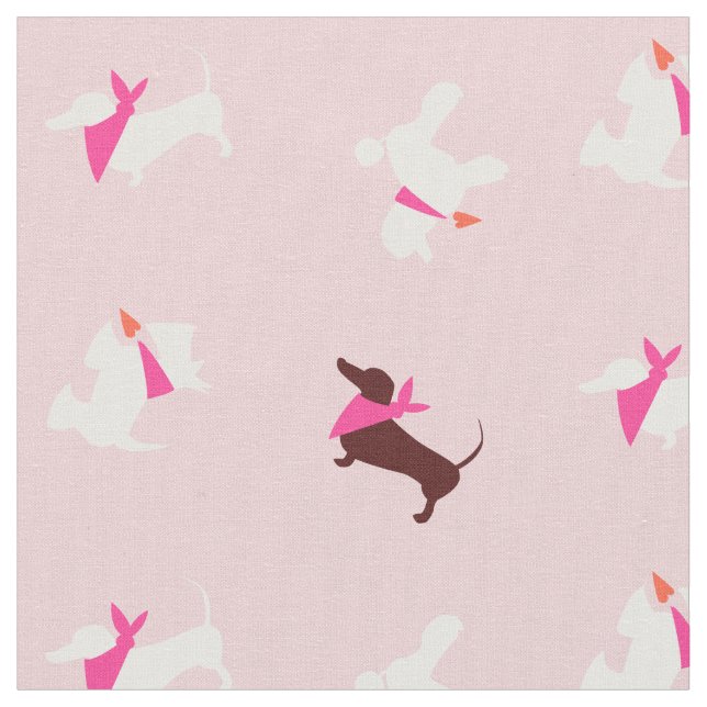 Pooches In Pink Rose Bud Fabric (Close Up)