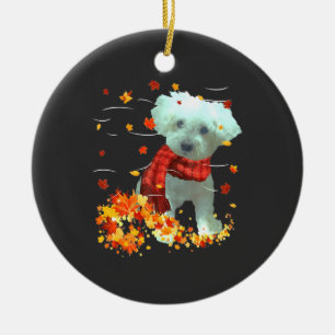 Poochon Fall Scarf - Dogs Autumn Leaves Ceramic Tree Decoration