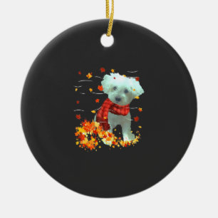 Poochon Fall Scarf - Dogs Autumn Leaves Ceramic Tree Decoration