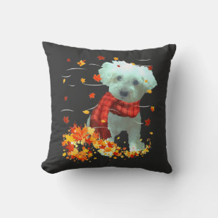 Poochon Fall Scarf - Dogs Autumn Leaves Cushion