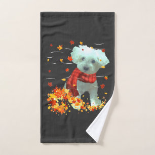 Poochon Fall Scarf - Dogs Autumn Leaves Hand Towel