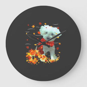 Poochon Fall Scarf - Dogs Autumn Leaves Large Clock