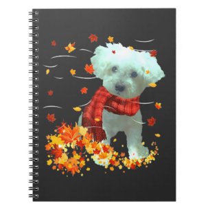 Poochon Fall Scarf - Dogs Autumn Leaves Notebook