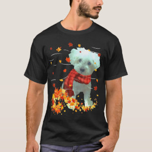 Poochon Fall Scarf - Dogs Autumn Leaves T-Shirt