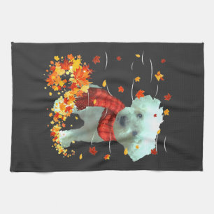 Poochon Fall Scarf - Dogs Autumn Leaves Tea Towel
