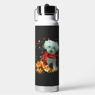 Poochon Fall Scarf - Dogs Autumn Leaves Water Bottle