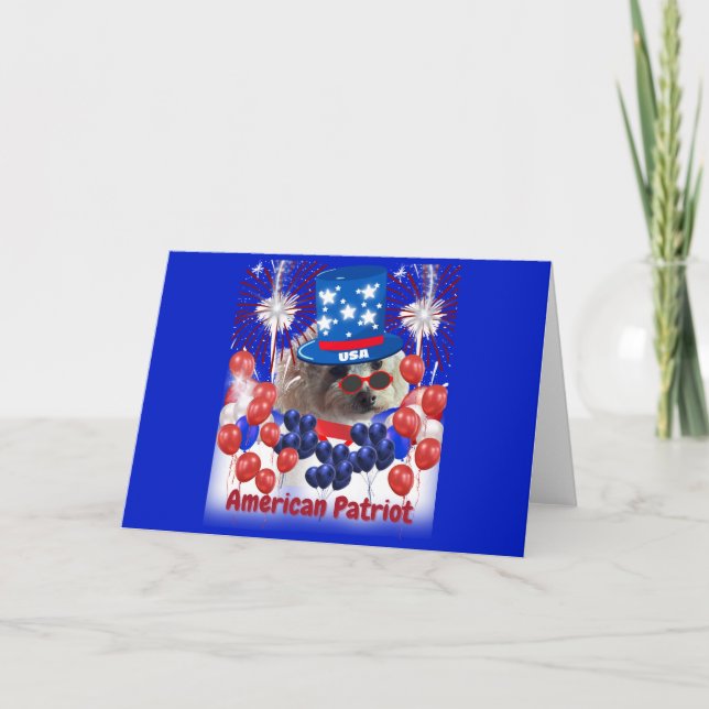 Poodle American Patriot Folded Note Card (Front)