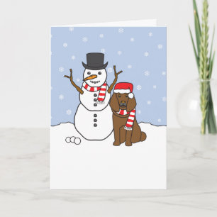 Poodle and Snowman Holiday Card