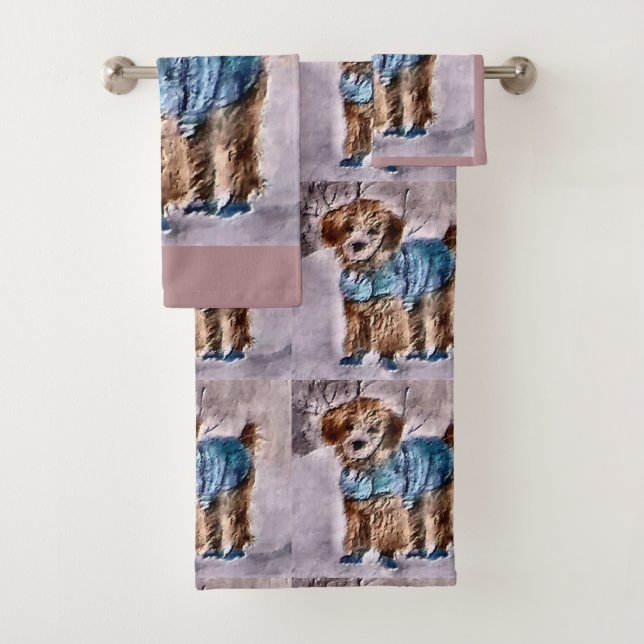 Poodle Art Christmas Bath Towel Set (Insitu)