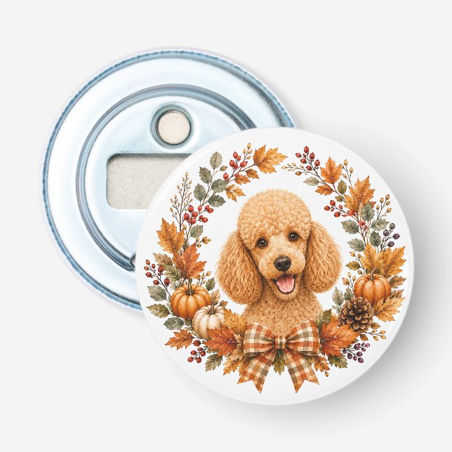 Poodle Autumn Wreath Bottle Opener (Front)