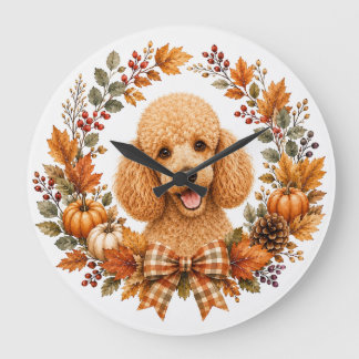 Poodle Autumn Wreath Large Clock