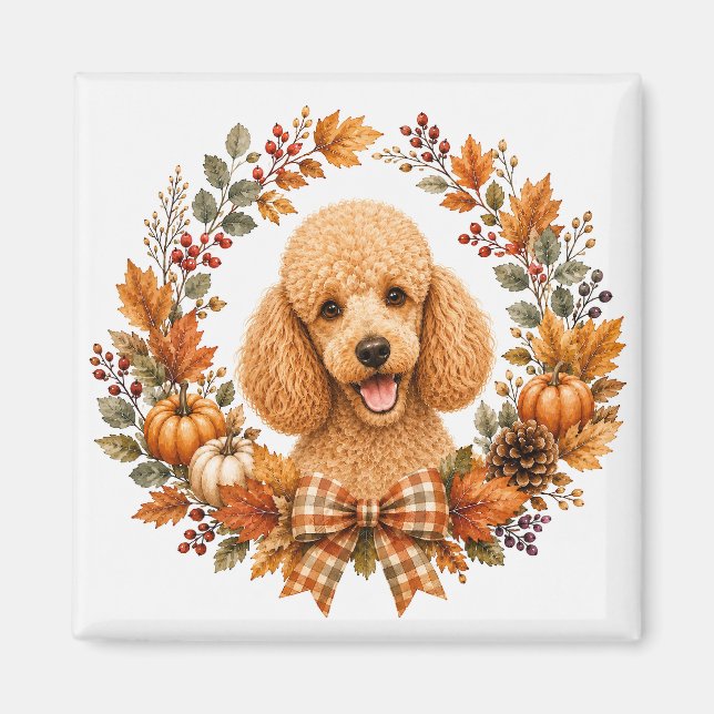 Poodle Autumn Wreath Magnet (Front)