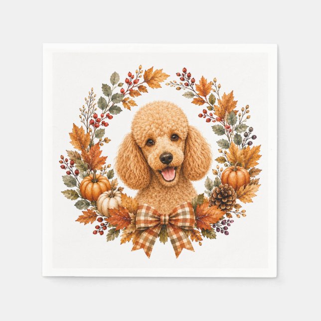 Poodle Autumn Wreath Napkin (Front)