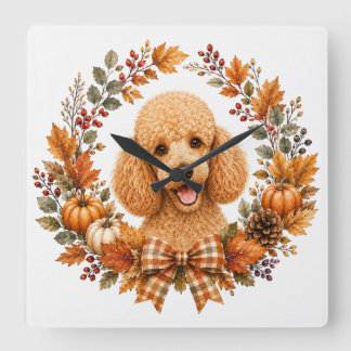 Poodle Autumn Wreath Square Wall Clock