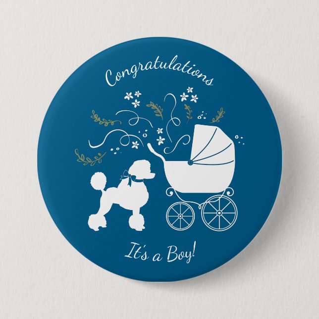 Poodle Baby Shower Blue 7.5 Cm Round Badge (Front)