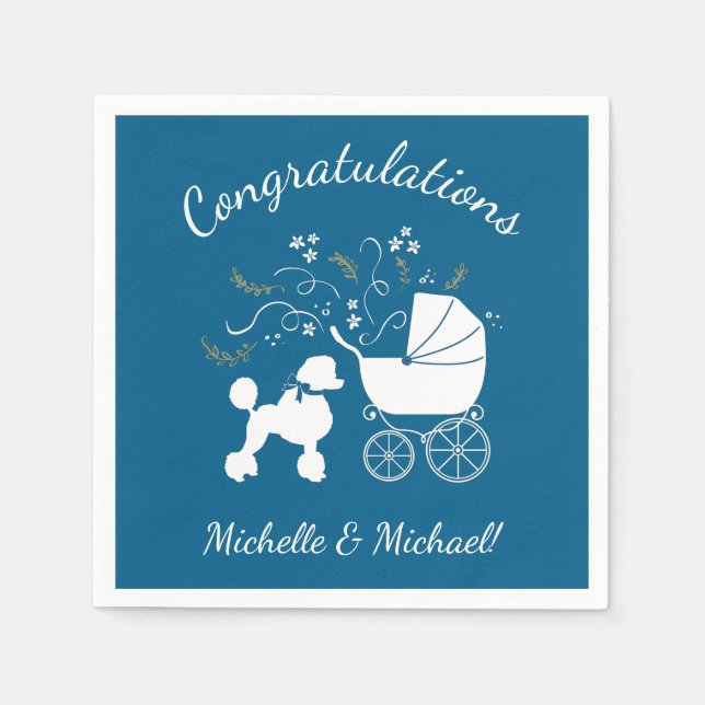 Poodle Baby Shower Blue Napkin (Front)