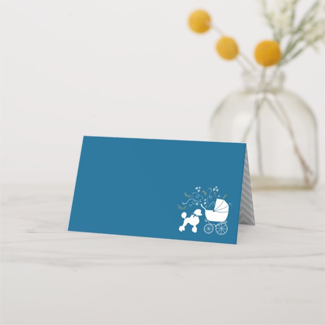Poodle Baby Shower Blue Place Card (Front)