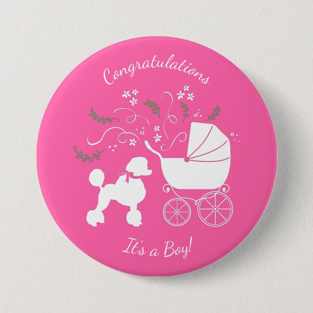 Poodle Baby Shower Pink 7.5 Cm Round Badge (Front)