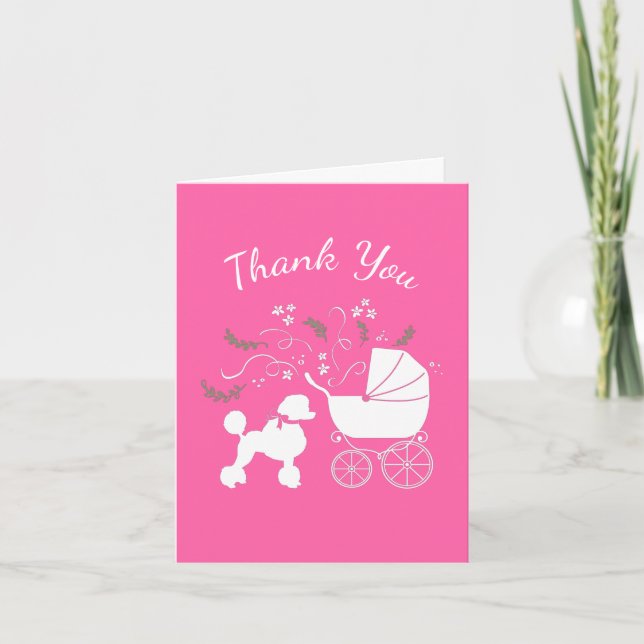 Poodle Baby Shower Pink Thank You Card (Front)