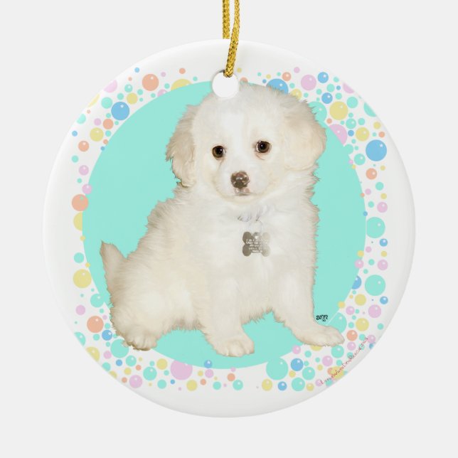 Poodle / Bichon Mix Puppy Celebrates Life Ceramic Tree Decoration (Front)