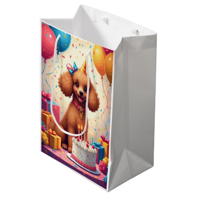 Poodle Birthday Celebration Medium Gift Bag (Front Angled)