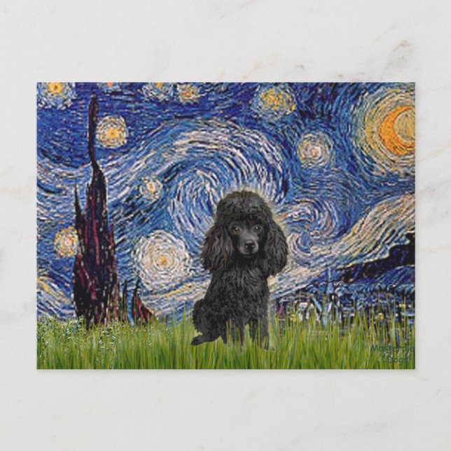 Poodle (black 1) - Starry Night Postcard (Front)