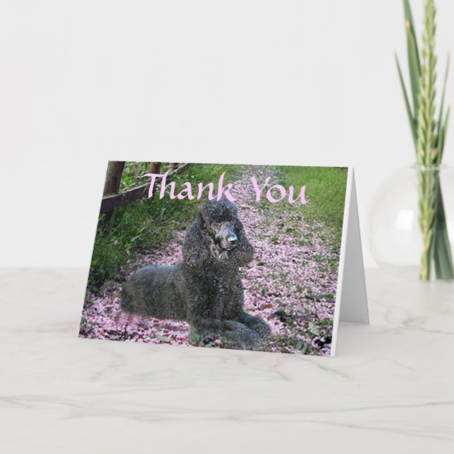 Poodle Black Thank You Card Flowers (Front)