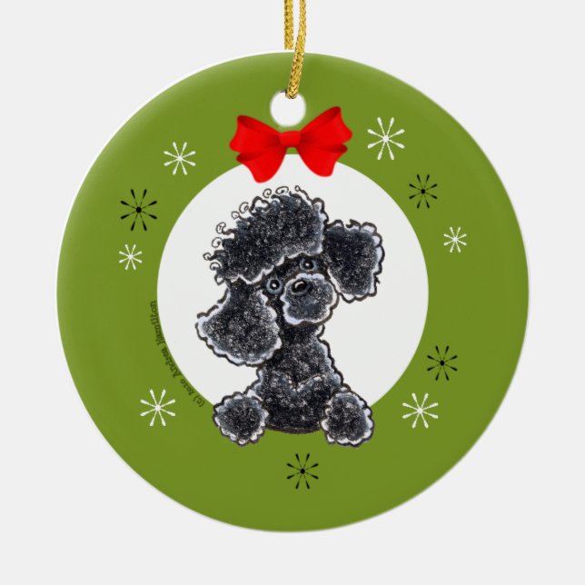 Poodle Black Toy Christmas Personalised Ceramic Tree Decoration (Front)