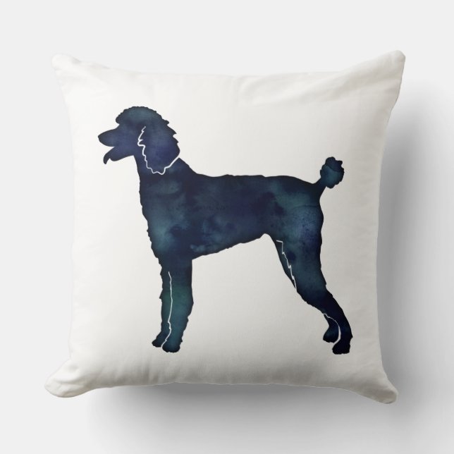 Poodle Black Watercolor Silhouette Cushion (Front)
