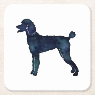 Poodle Black Watercolor Silhouette Square Paper Coaster