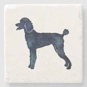 Poodle Black Watercolor Silhouette Stone Coaster