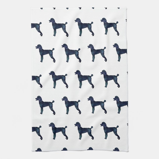 Poodle Black Watercolor Silhouette Tea Towel (Vertical)