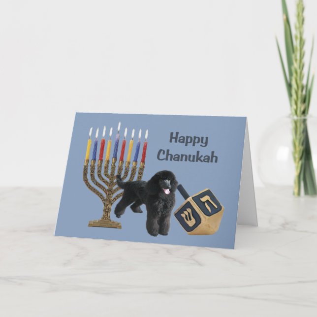 Poodle Chanukah Card Menorah Dreidel (Front)