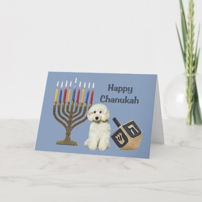 Poodle Chanukah Card Menorah Dreidel (Front)