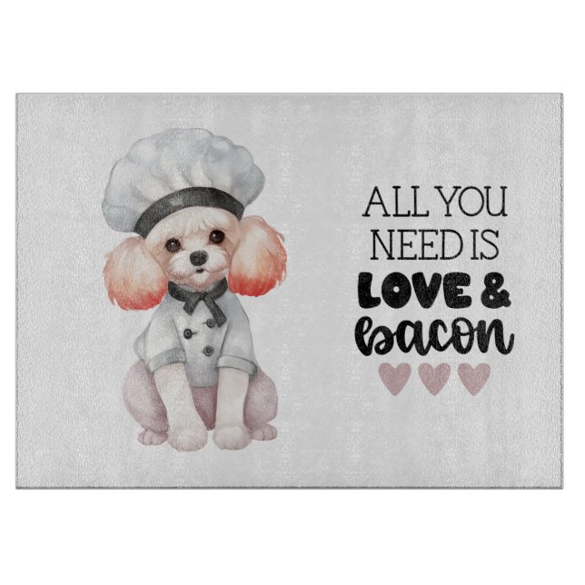 Poodle Chef Love & Bacon Cutting Board (Front)