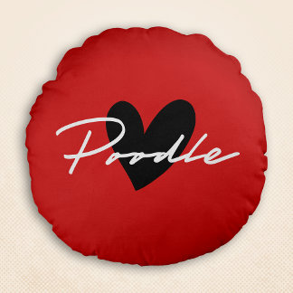 Poodle Chic & Fancy Script Red Round Cushion