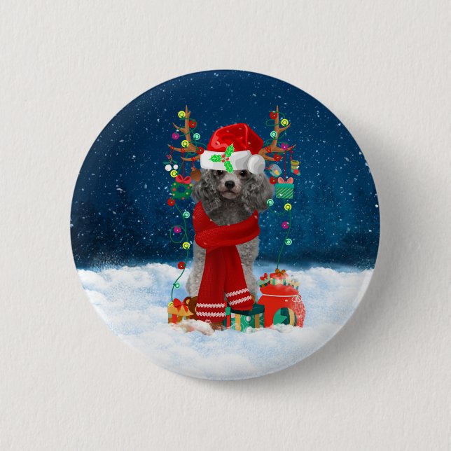 Poodle Christmas 6 Cm Round Badge (Front)