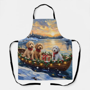 Poodle Christmas Boat Holiday Apron