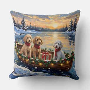 Poodle Christmas Boat Holiday Cushion