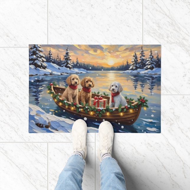 Poodle Christmas Boat Holiday Doormat (Indoor)