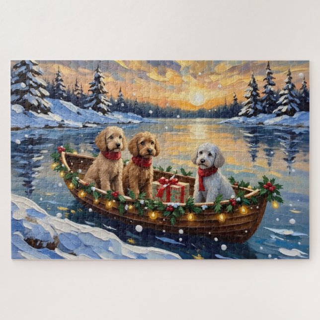 Poodle Christmas Boat Holiday Jigsaw Puzzle (Horizontal)