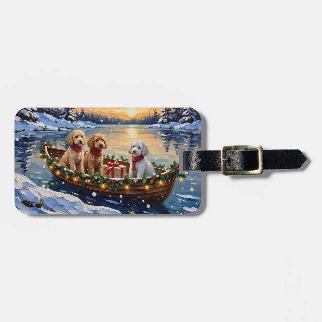Poodle Christmas Boat Holiday Luggage Tag (Front Horizontal)