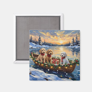 Poodle Christmas Boat Holiday Magnet