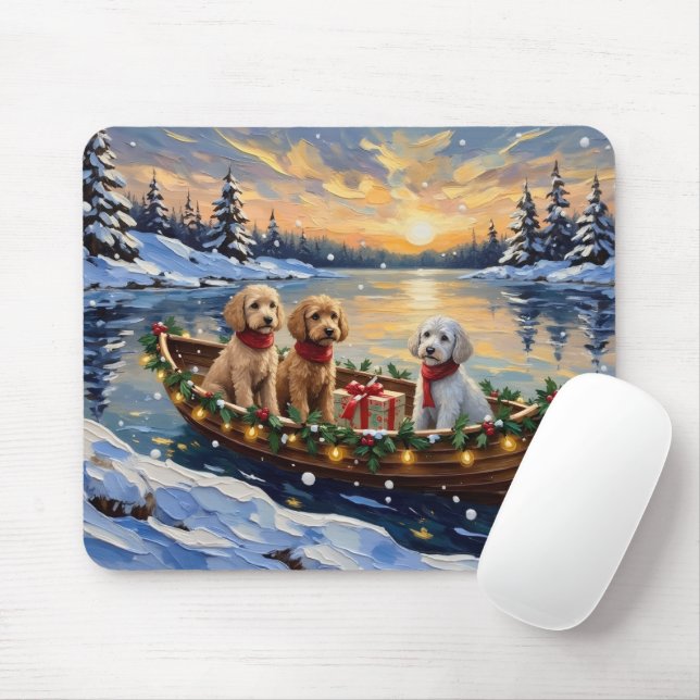 Poodle Christmas Boat Holiday Mouse Mat (With Mouse)